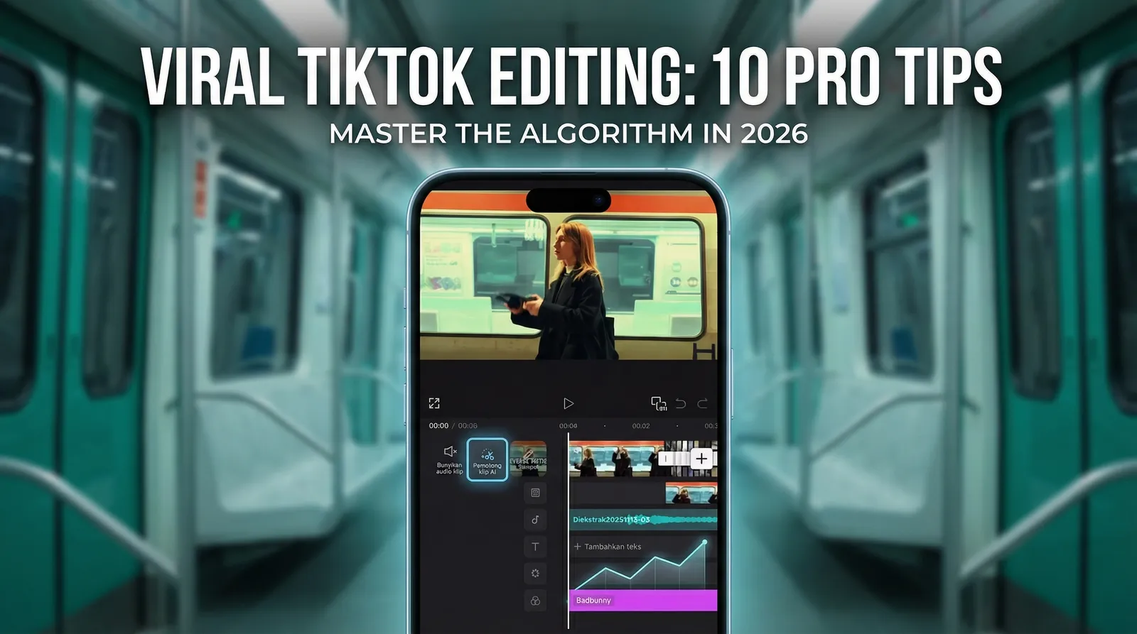 A smartphone screen showing the TikTok video editing interface, demonstrating viral editing tips for 2026.